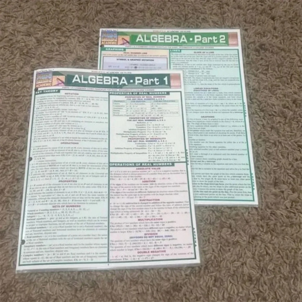 Barcharts Algebra Part 1 & 2 Laminated Quick Study Guides Set Grades 7-12
